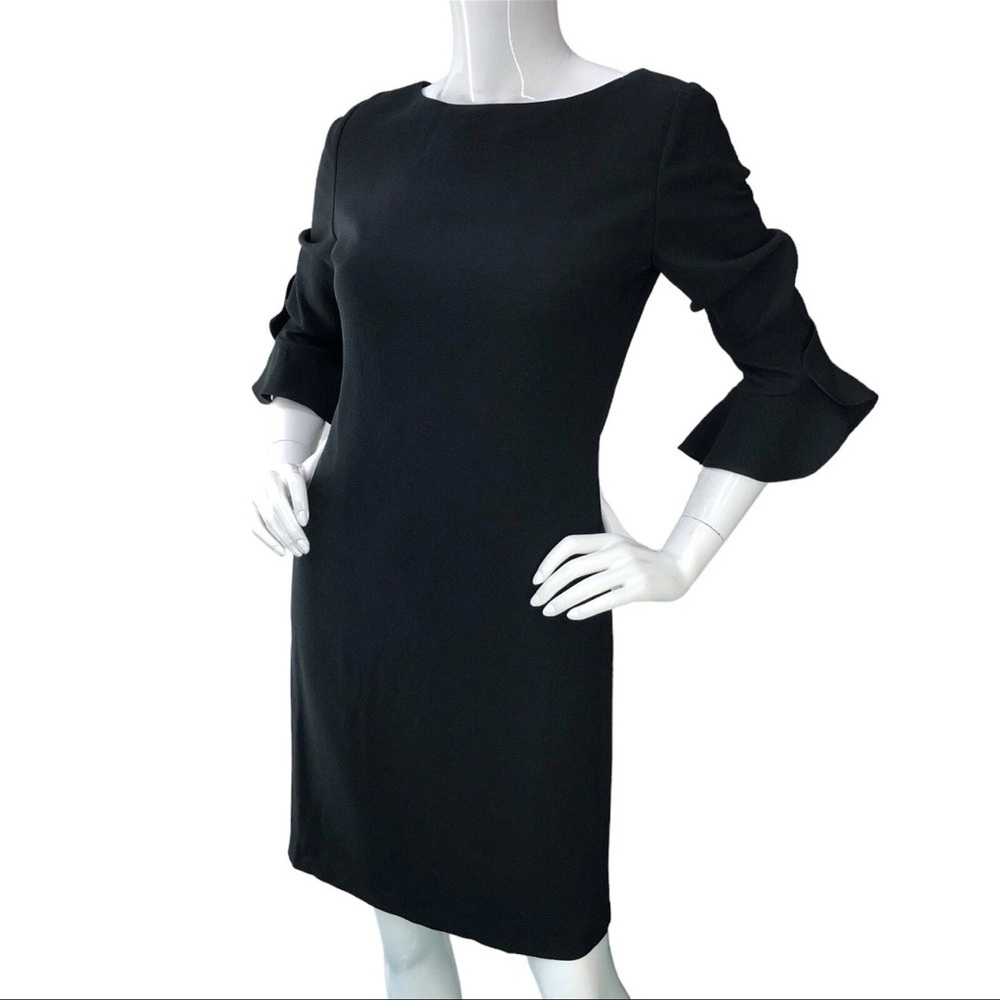Karl Lagerfeld Paris Flared Sleeve Boat Neck Black Dress